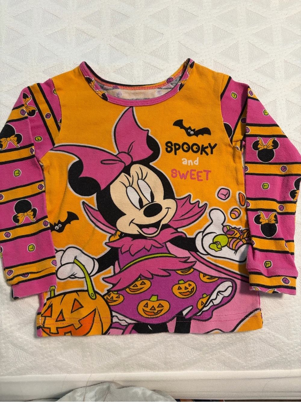 Disney Minnie Mouse Striped Long Sleeve Tee - Pink, Yellow & Black Halloween
